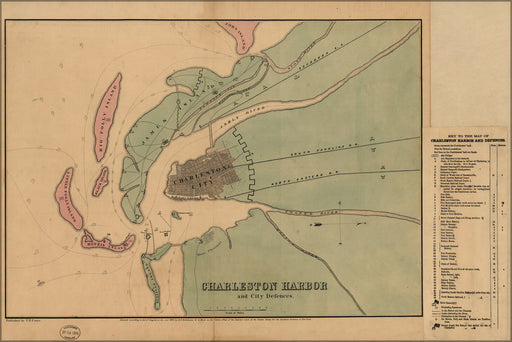 24"x36" Gallery Poster, map of Charleston Harbor 1864 fort sumter