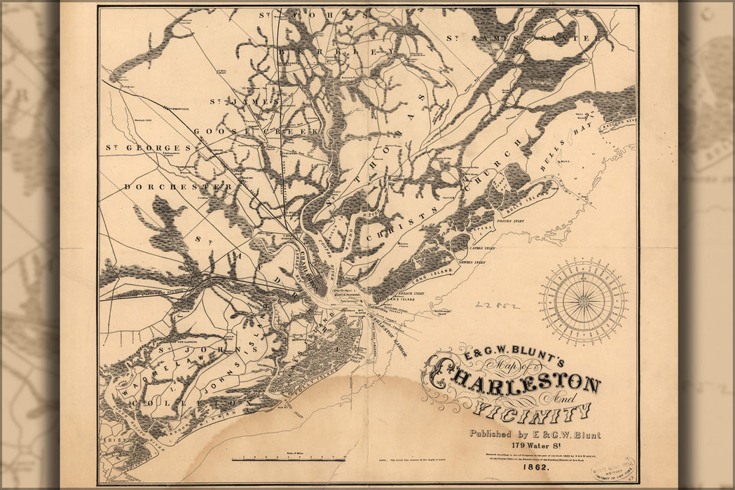 24"x36" Gallery Poster, map of Charleston south carolina 1862