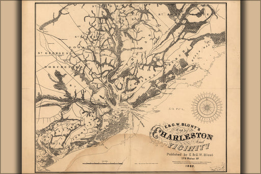 24"x36" Gallery Poster, map of Charleston south carolina & vicinity 1862