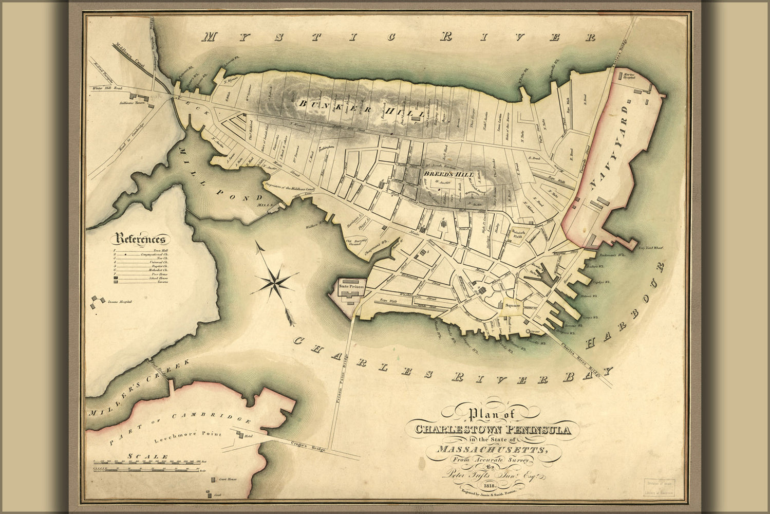 24"x36" Gallery Poster, map of Charlestown Boston massachusetts 1818