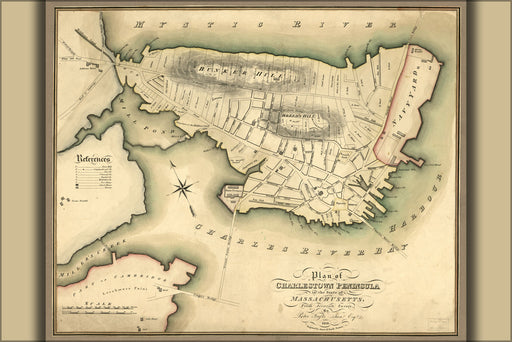 24"x36" Gallery Poster, map of Charlestown Boston massachusetts 1818