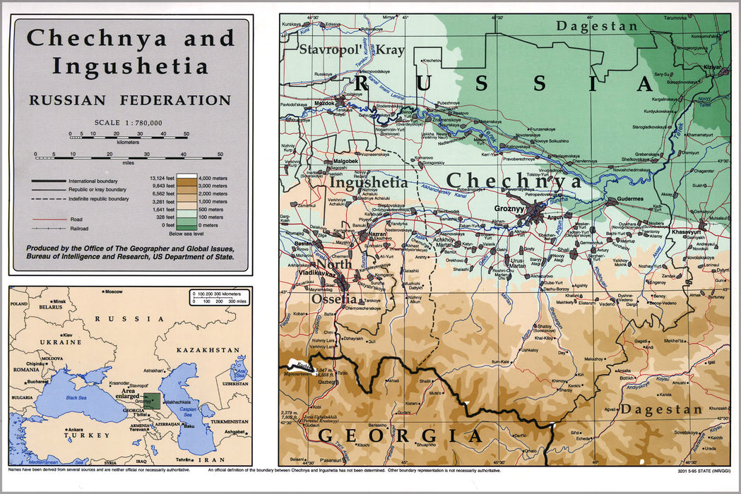 24"x36" Gallery Poster, map of Chechnia (Russia) 1995 p2