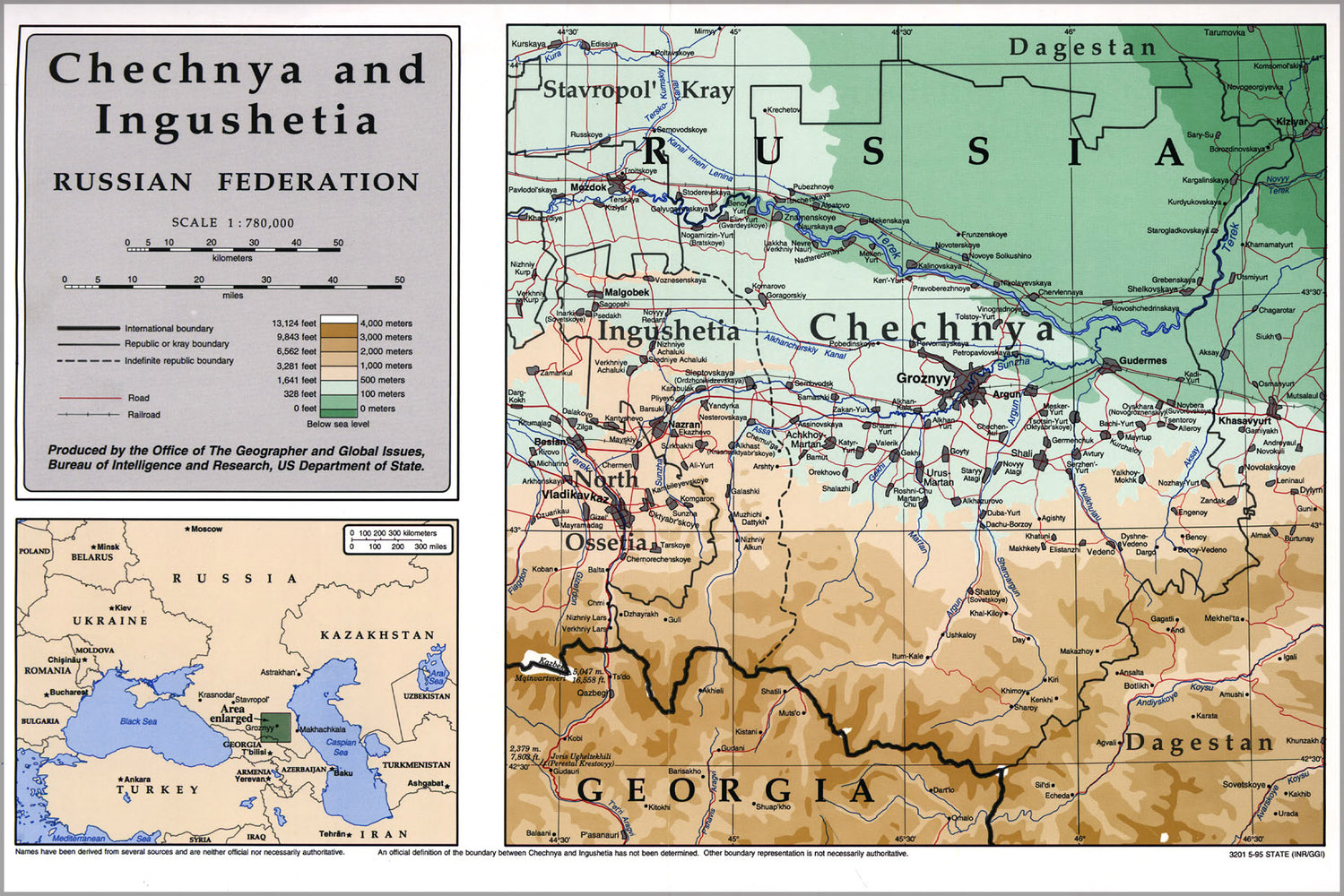 24"x36" Gallery Poster, map of Chechnia (Russia) 1995 p2