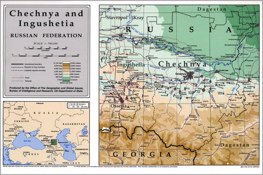 24"x36" Gallery Poster, map of Chechnia (Russia) 1995 p2