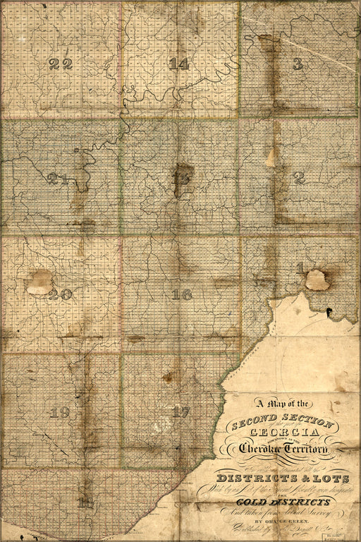 24"x36" Gallery Poster, map of Cherokee indian Territory in georgia 1830
