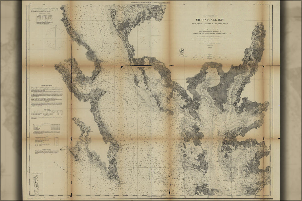 24"x36" Gallery Poster, map of Chesapeake Bay maryland 1866