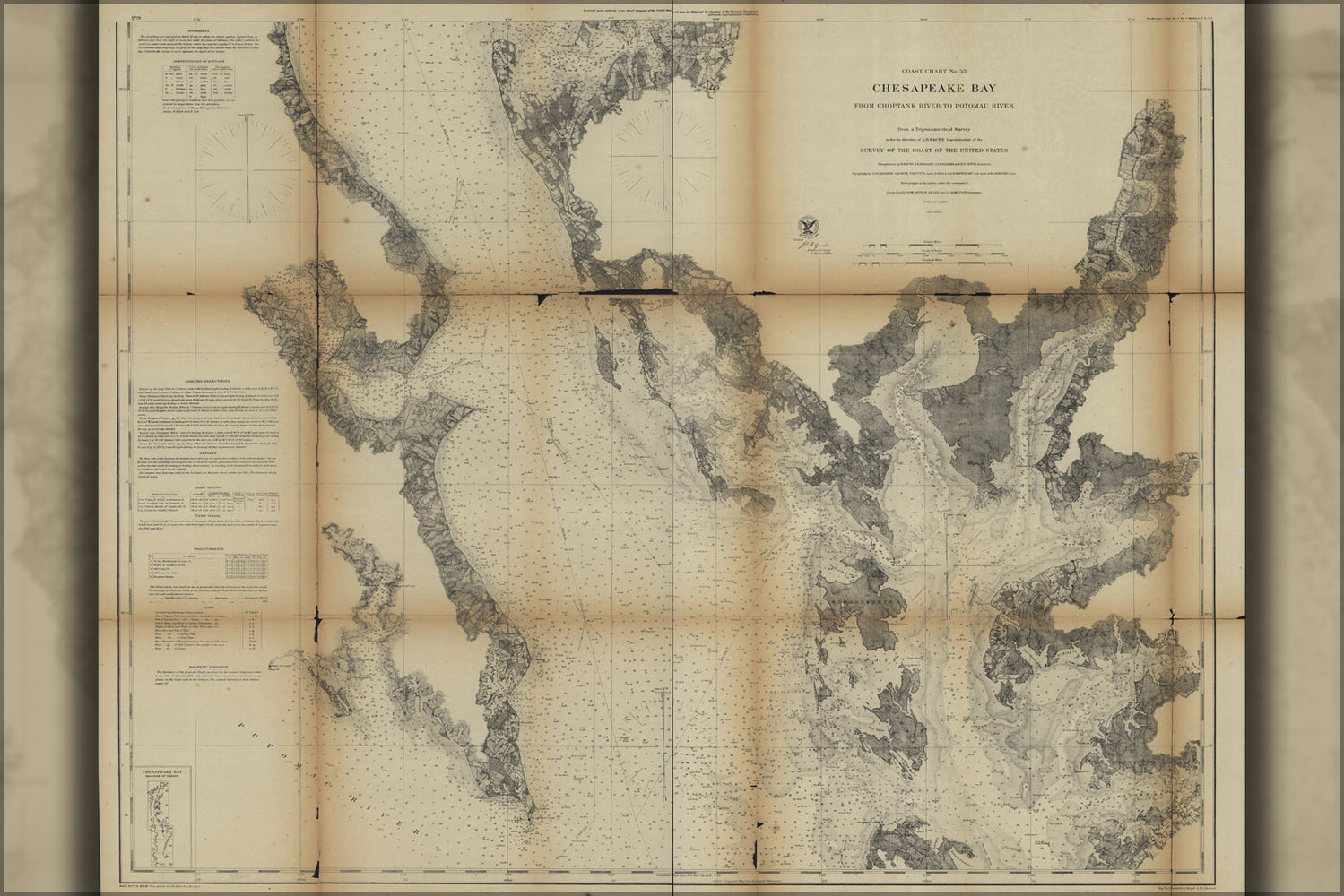 24"x36" Gallery Poster, map of Chesapeake Bay maryland 1866
