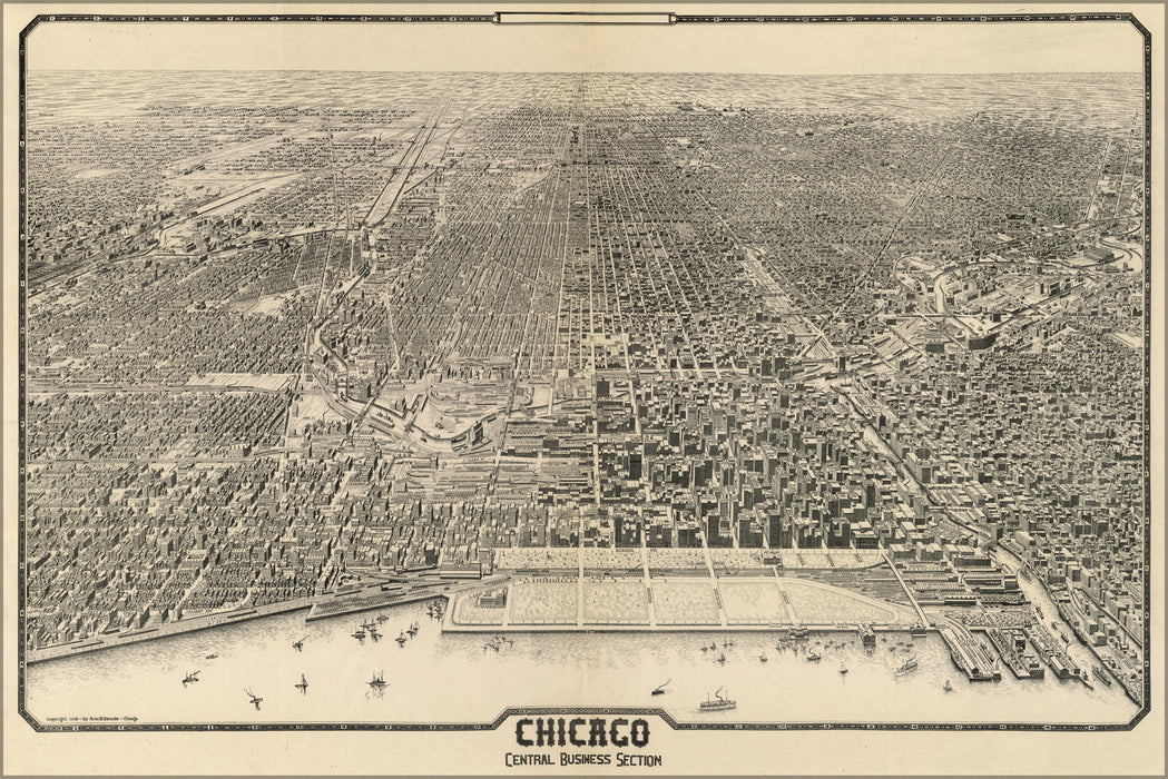 24"x36" Gallery Poster, map of Chicago, central business section 1916