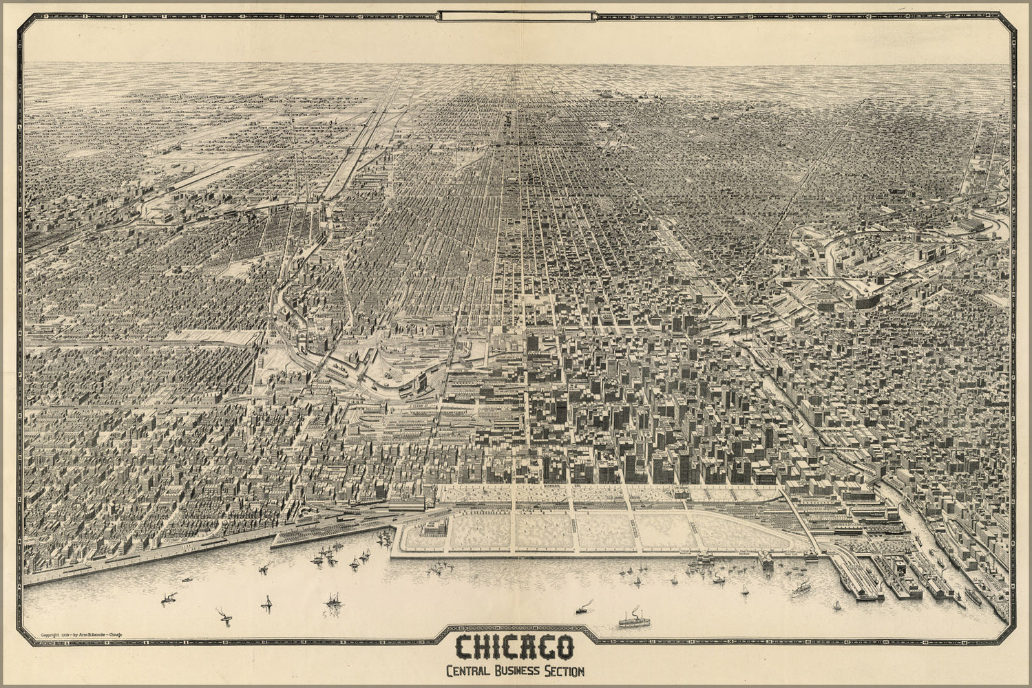 24"x36" Gallery Poster, map of Chicago, central business section 1916