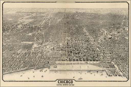 24"x36" Gallery Poster, map of Chicago, central business section 1916