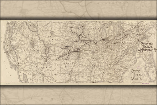 24"x36" Gallery Poster, map of Chicago Kansas & Nebraska railroad 1888