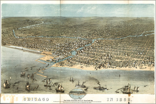 24"x36" Gallery Poster, map of Chicago in 1868