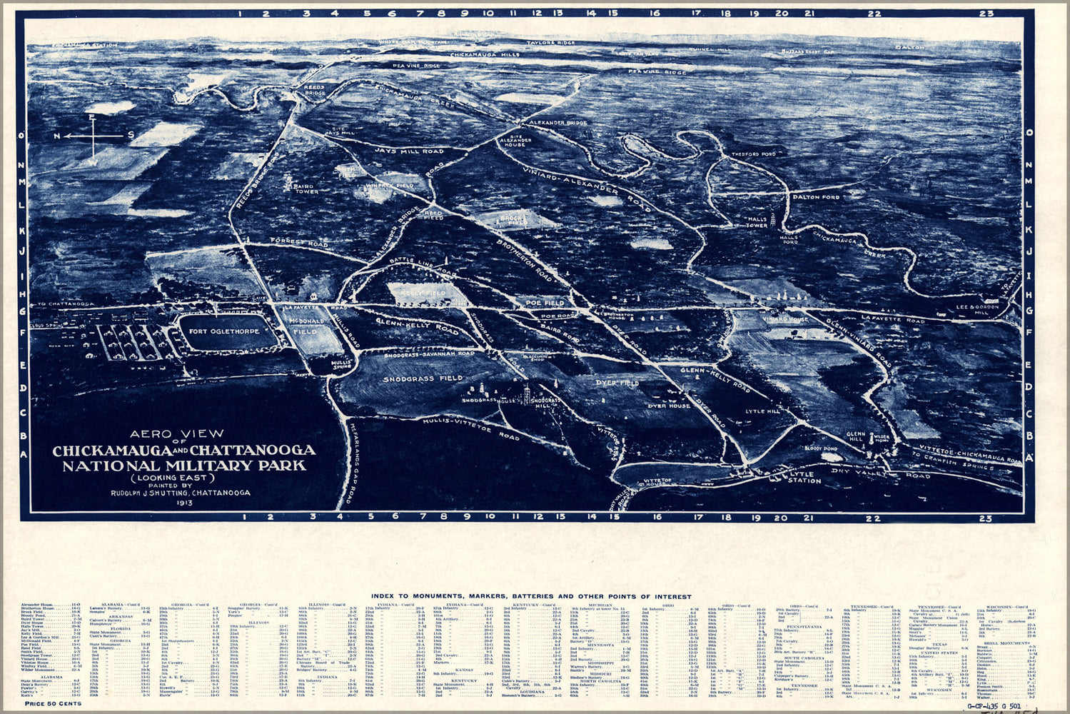 24"x36" Gallery Poster, map of Chickamauga & Chattanooga National Military Park 1913