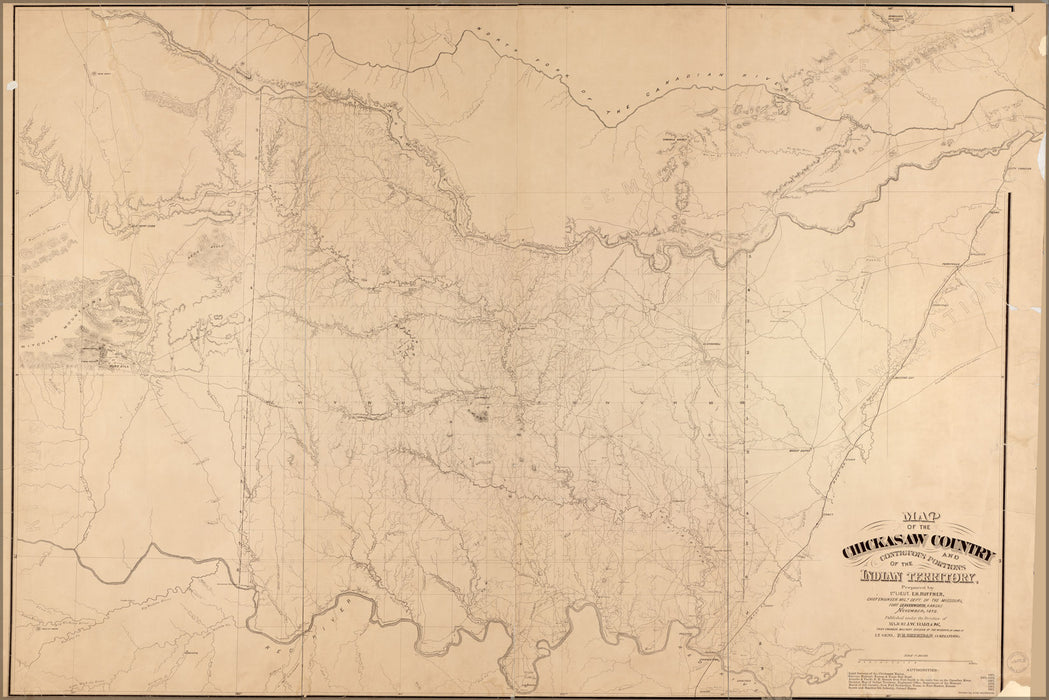 24"x36" Gallery Poster, map of Chickasaw Nation oklahoma 1871