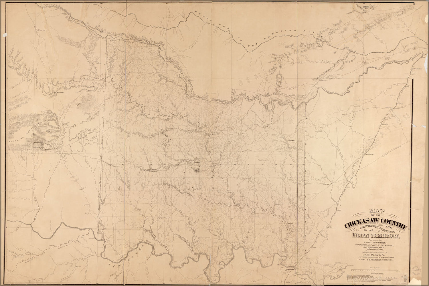 24"x36" Gallery Poster, map of Chickasaw Nation oklahoma 1871