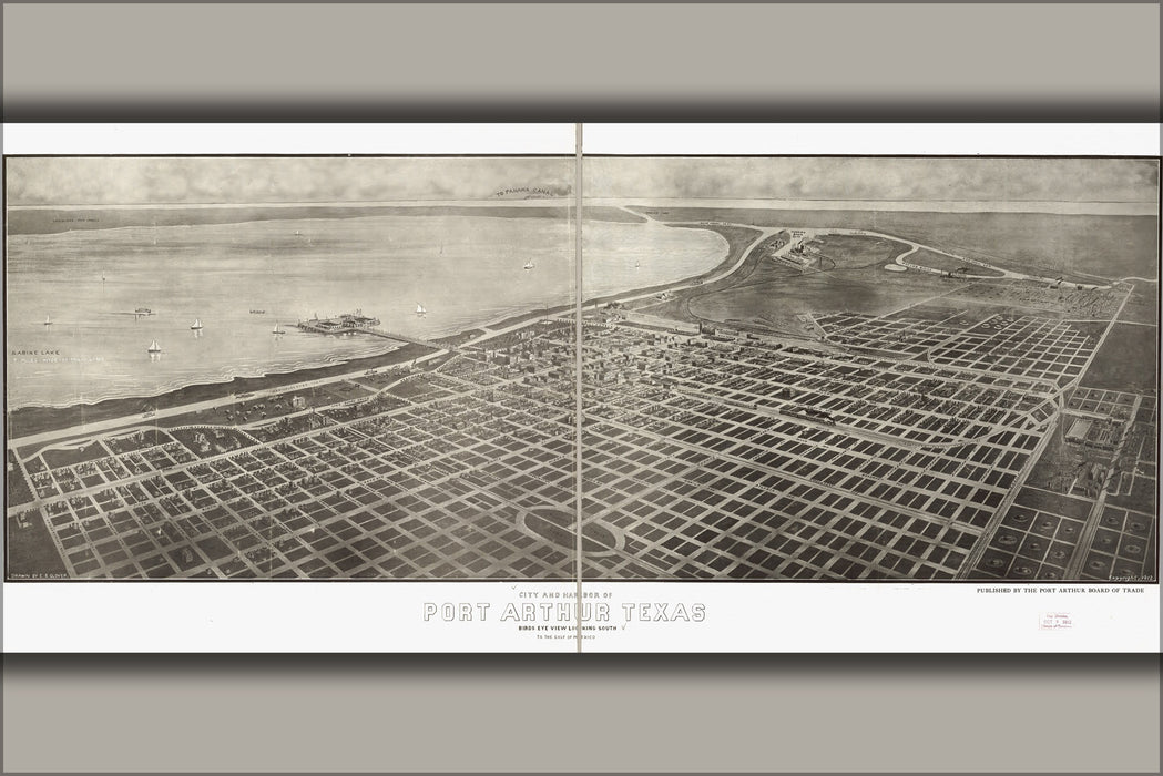 24"x36" Gallery Poster, map of City and harbor of Port Arthur, Texas 1912