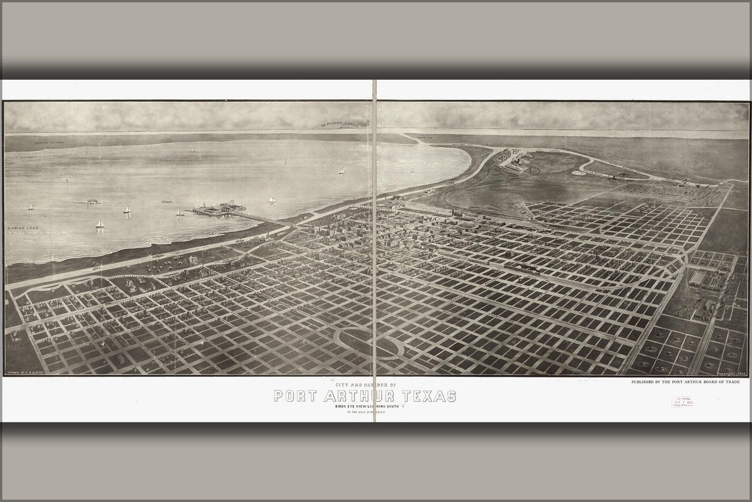 24"x36" Gallery Poster, map of City and harbor of Port Arthur, Texas 1912