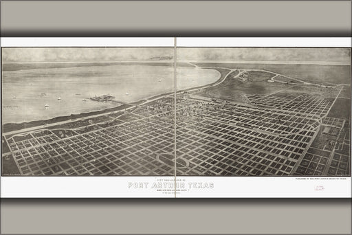 24"x36" Gallery Poster, map of City and harbor of Port Arthur, Texas 1912