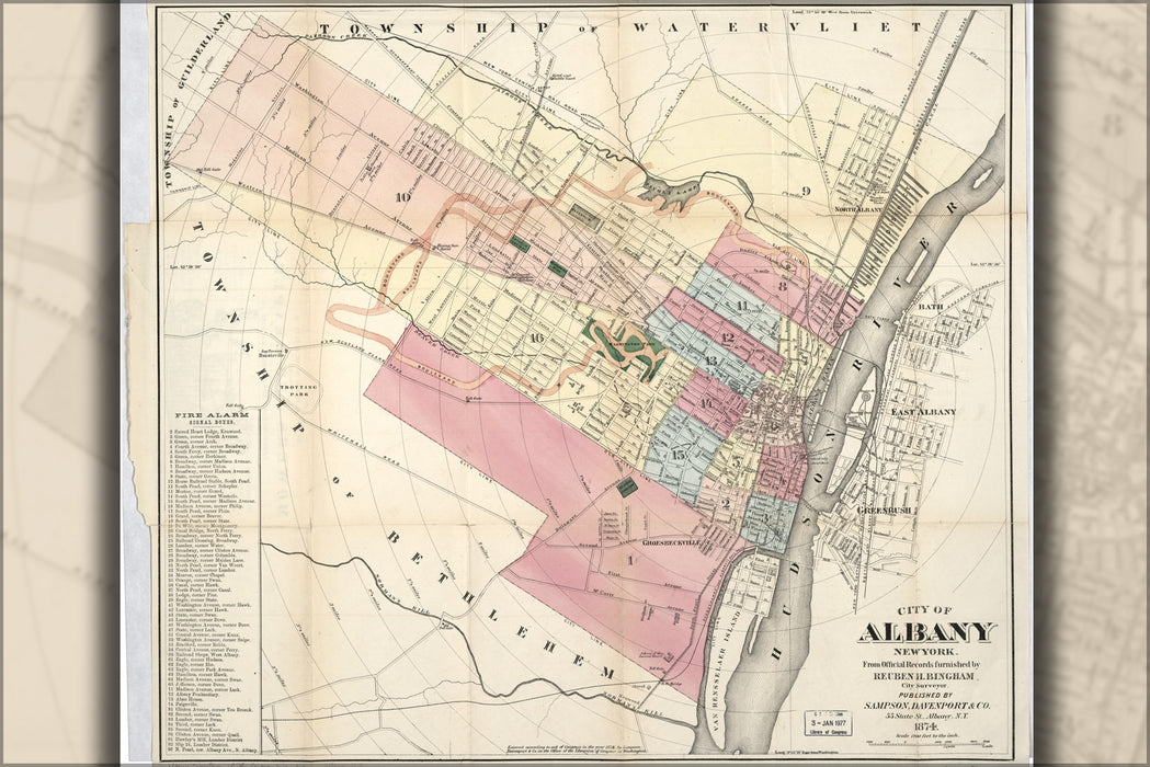 24"x36" Gallery Poster, map of City of Albany, New York 1874