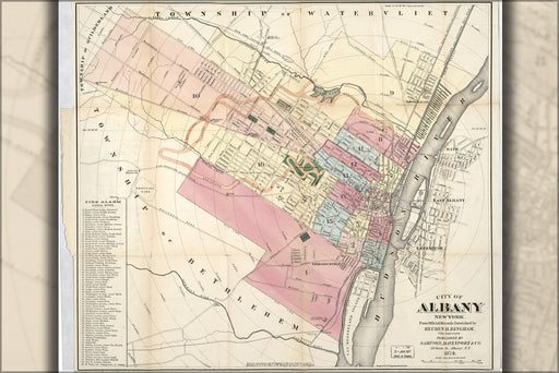 24"x36" Gallery Poster, map of City of Albany, New York 1874