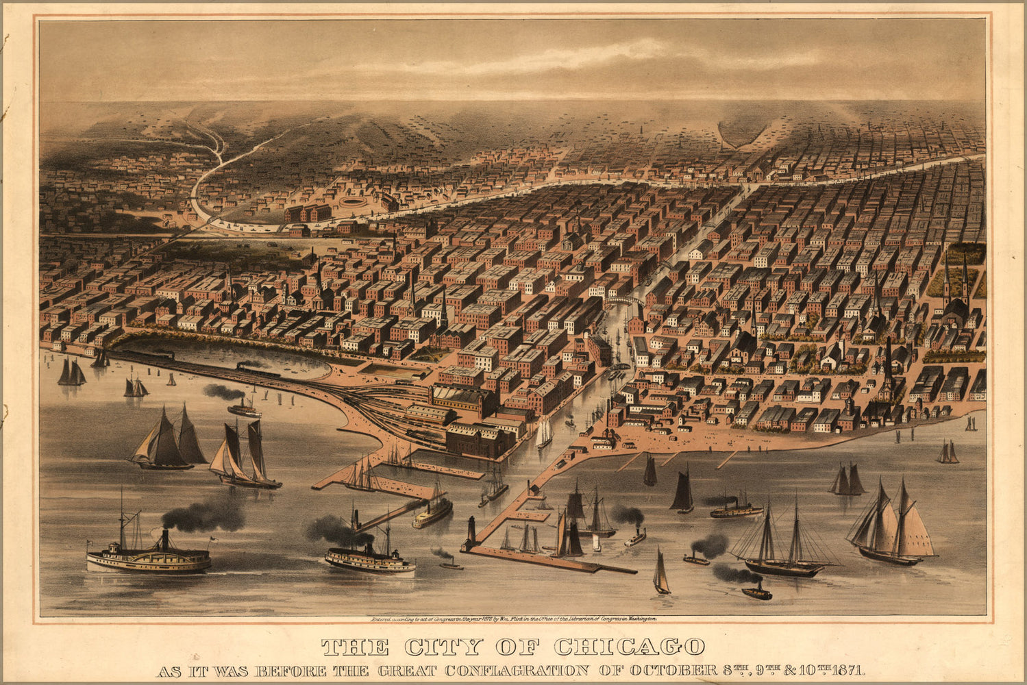 24"x36" Gallery Poster, map of City of Chicago before the fire 1871