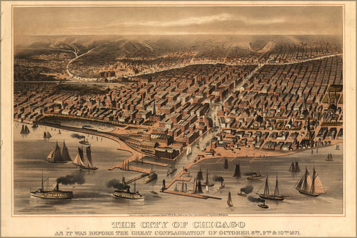 24"x36" Gallery Poster, map of City of Chicago before the fire 1871