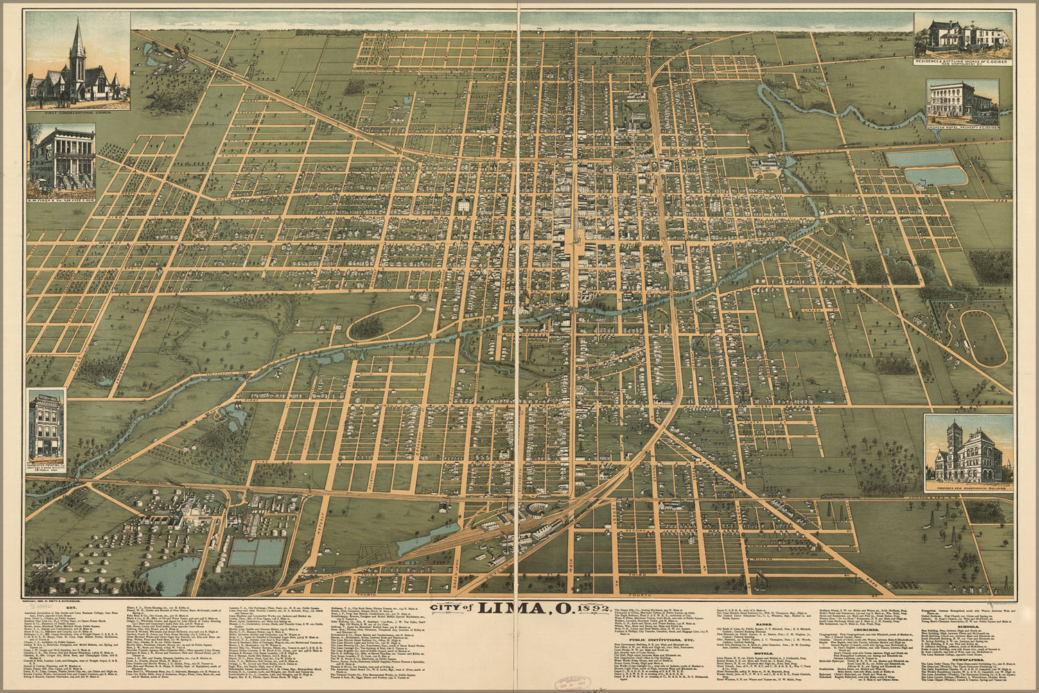 24"x36" Gallery Poster, map of City of Lima, Ohio 1892