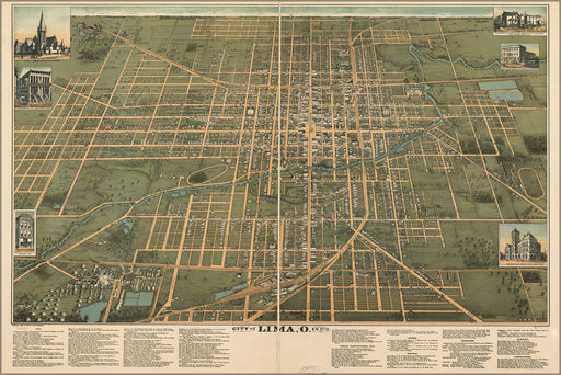 24"x36" Gallery Poster, map of City of Lima, Ohio 1892
