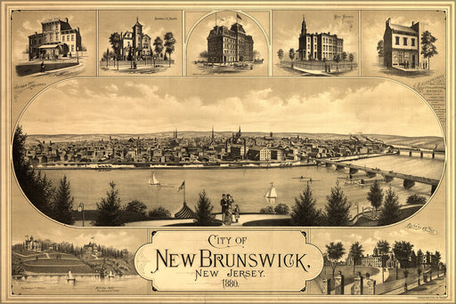 24"x36" Gallery Poster, map of City of New Brunswick, New Jersey 1880
