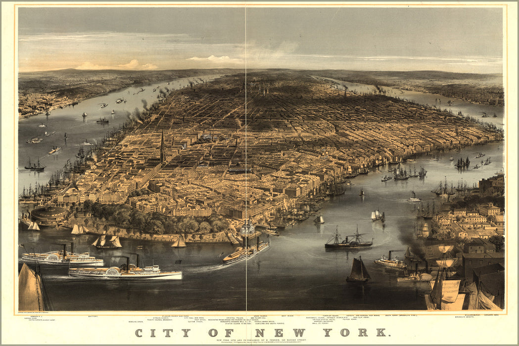 24"x36" Gallery Poster, map of City of New York 1856 by currier & ives