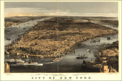 24"x36" Gallery Poster, map of City of New York 1856 by currier & ives