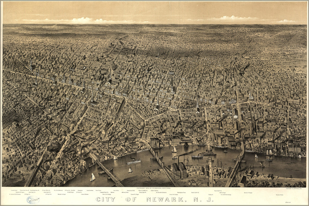 24"x36" Gallery Poster, map of City of Newark, New jersey 1874