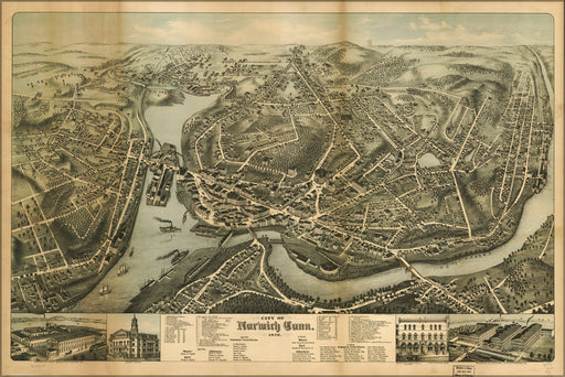 24"x36" Gallery Poster, map of City of Norwich, Conneticut 1876