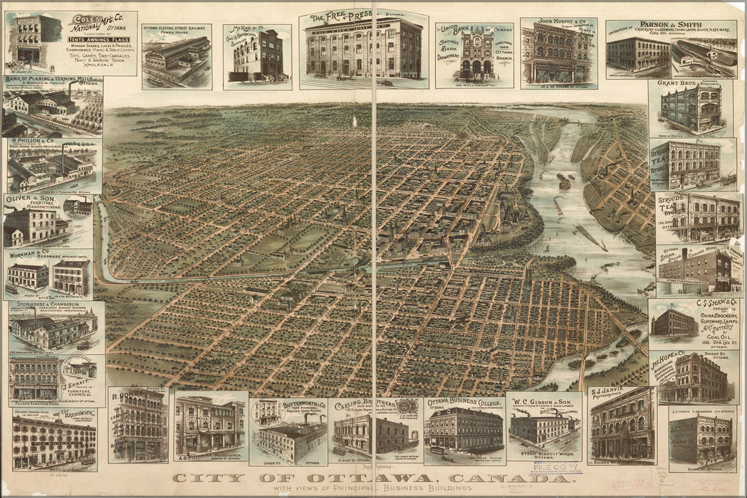 24"x36" Gallery Poster, map of City of Ottawa, Canada 1895
