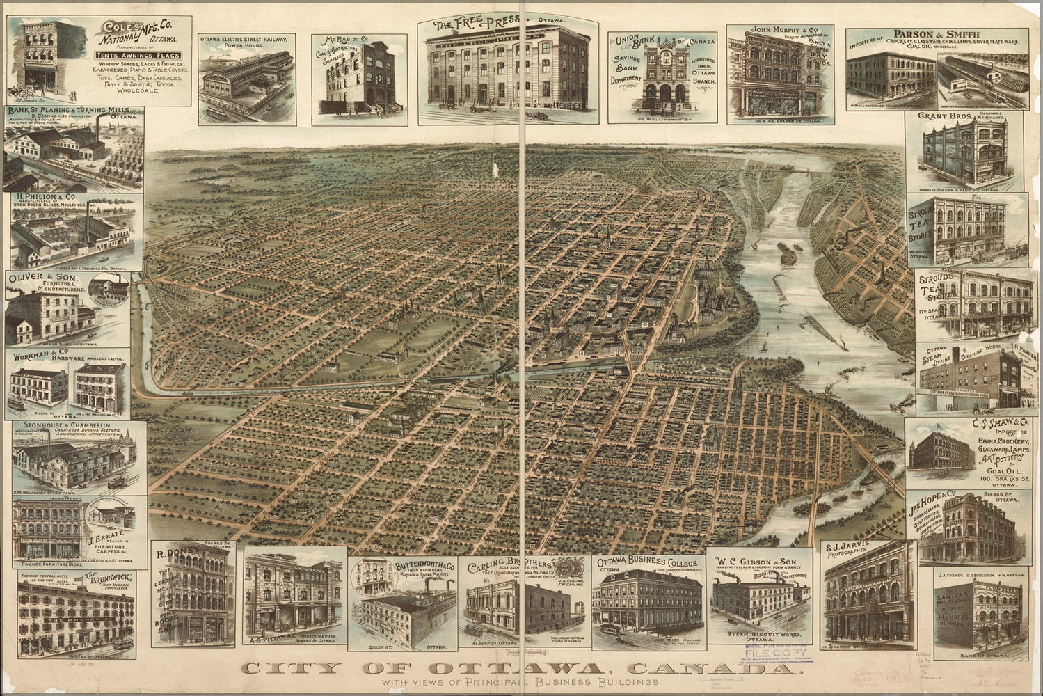 24"x36" Gallery Poster, map of City of Ottawa, Canada 1895