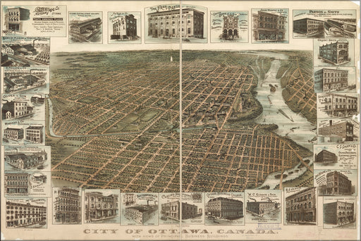24"x36" Gallery Poster, map of City of Ottawa, Canada 1895