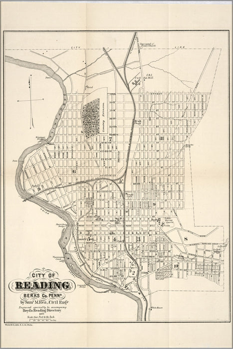 24"x36" Gallery Poster, map of City of Reading, Pennsylvania 1877