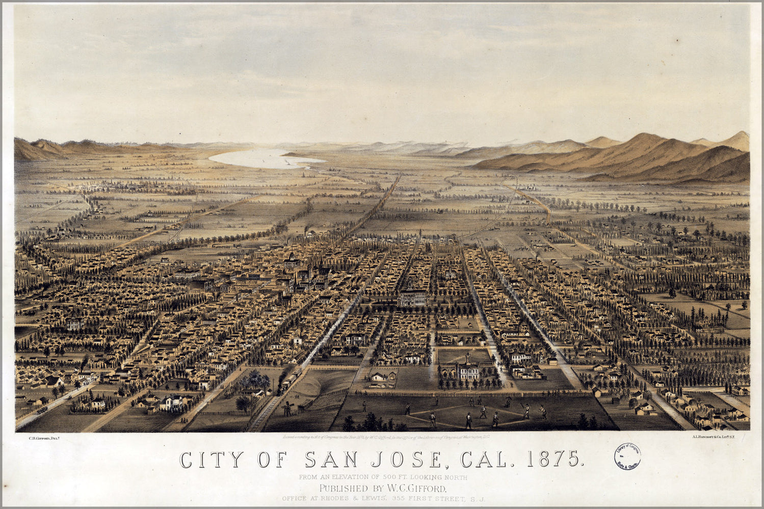 24"x36" Gallery Poster, map of City of San Jose, California 1875