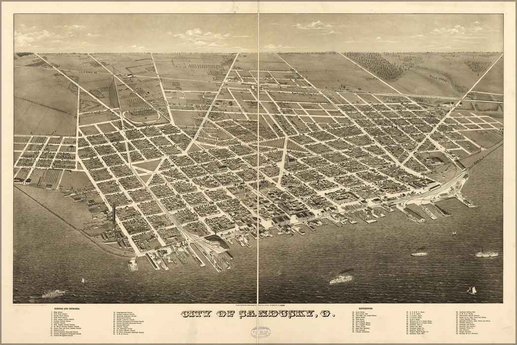 24"x36" Gallery Poster, map of City of Sandusky, Ohio 1883