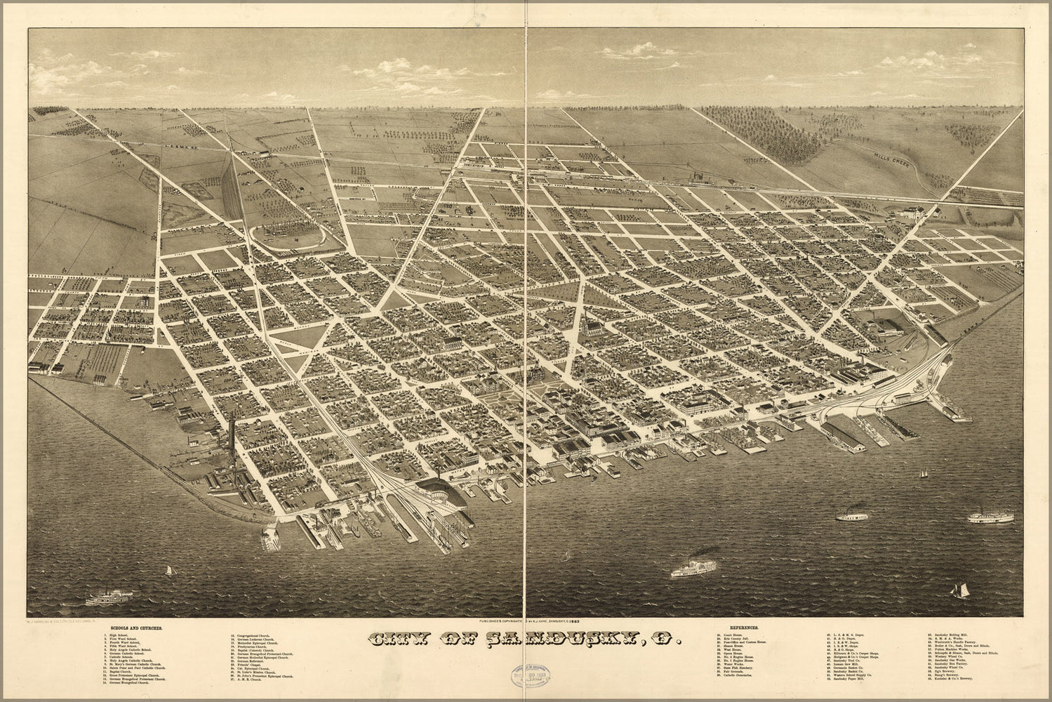 24"x36" Gallery Poster, map of City of Sandusky, Ohio 1883