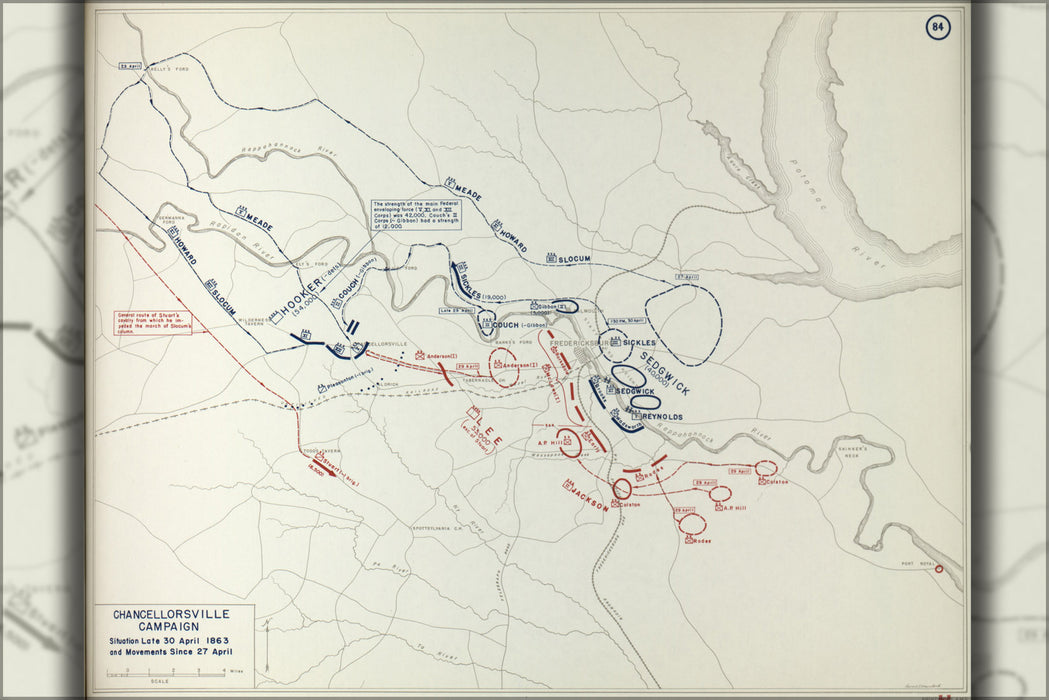 24"x36" Gallery Poster, map of Civil War Chancellorsville Campaign, 1863