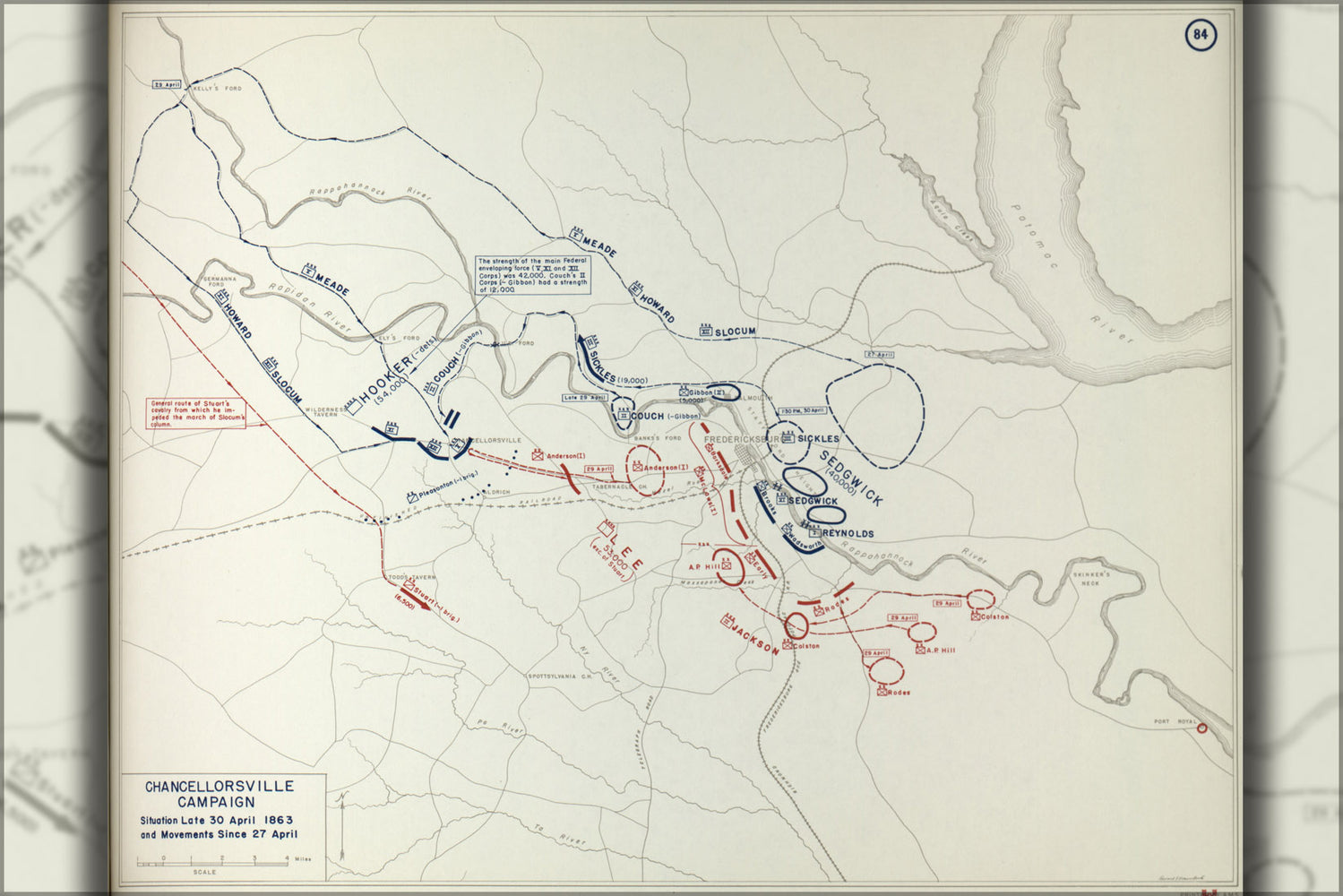 24"x36" Gallery Poster, map of Civil War Chancellorsville Campaign, 1863
