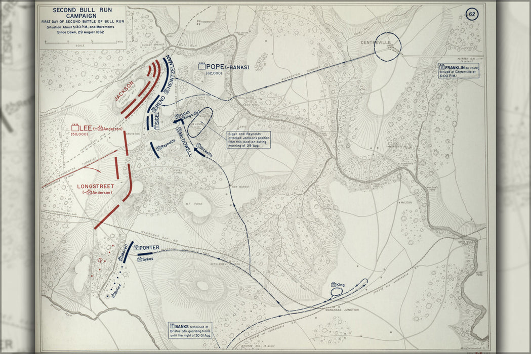 24"x36" Gallery Poster, map of Civil War Second Bull Run Campaign, 1862