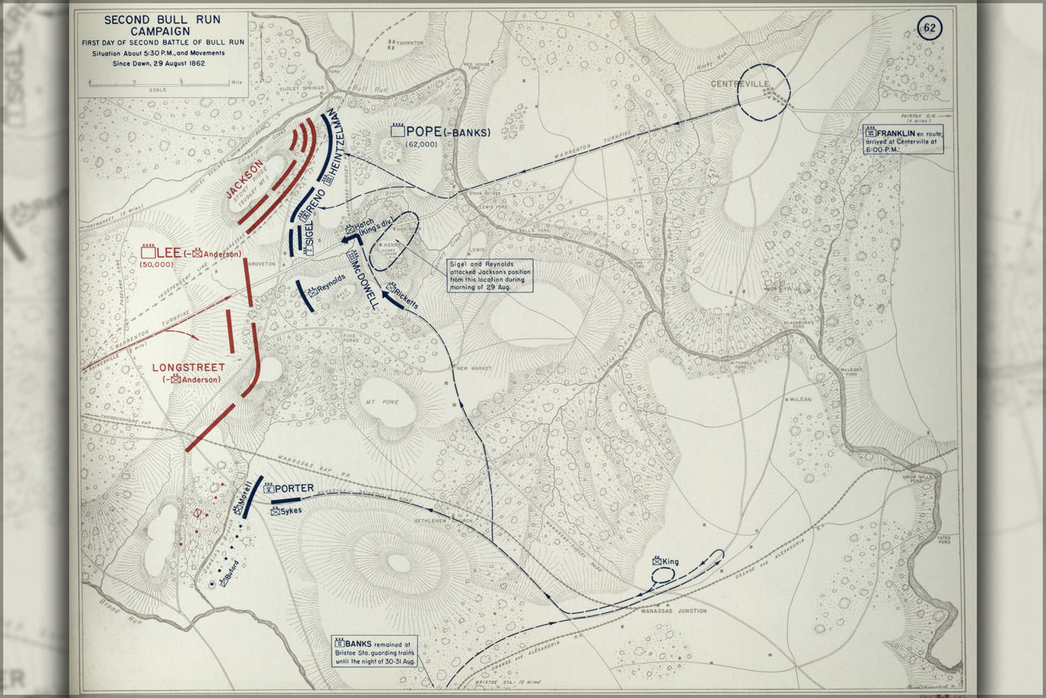 24"x36" Gallery Poster, map of Civil War Second Bull Run Campaign, 1862