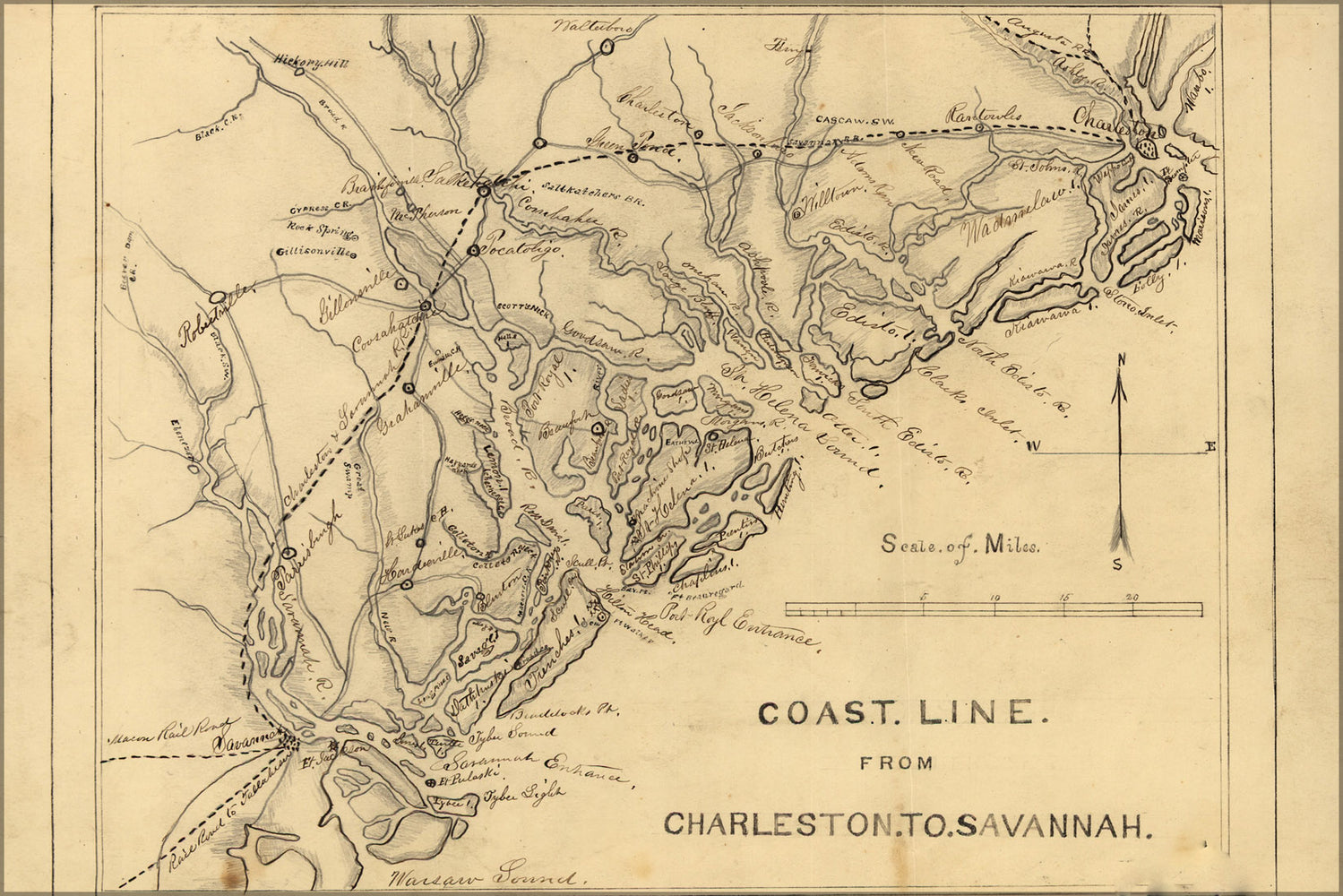 24"x36" Gallery Poster, map of Coast from Charleston to Savannah 1862
