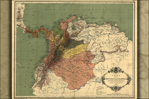 24"x36" Gallery Poster, map of Colombia panama 1886