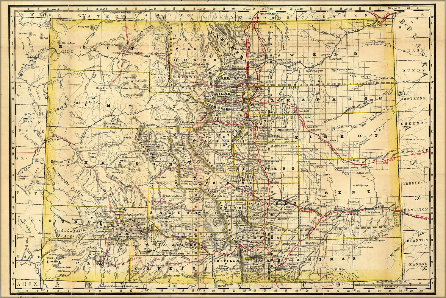 24"x36" Gallery Poster, map of Colorado showing the railroads 1879