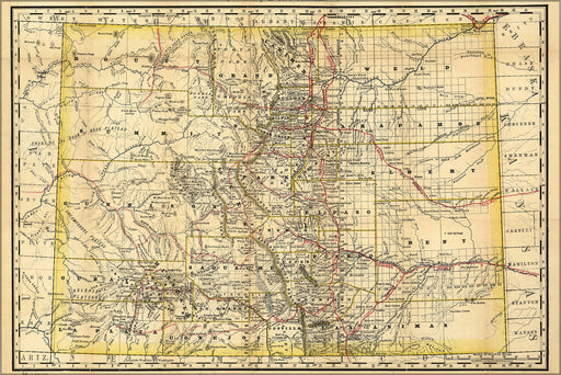 24"x36" Gallery Poster, map of Colorado showing the railroads 1879