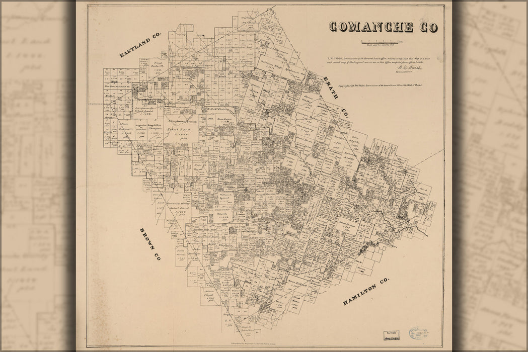 24"x36" Gallery Poster, map of Comanche County TEXAS 1879