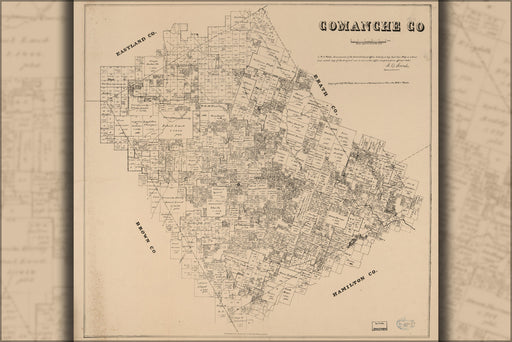 24"x36" Gallery Poster, map of Comanche County TEXAS 1879